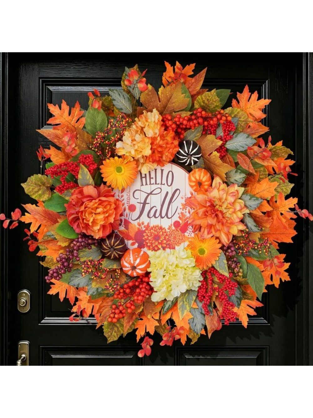 24" Autumn Harvest Wreath for Front Door | Fall Decor with Dahlias & Leaves